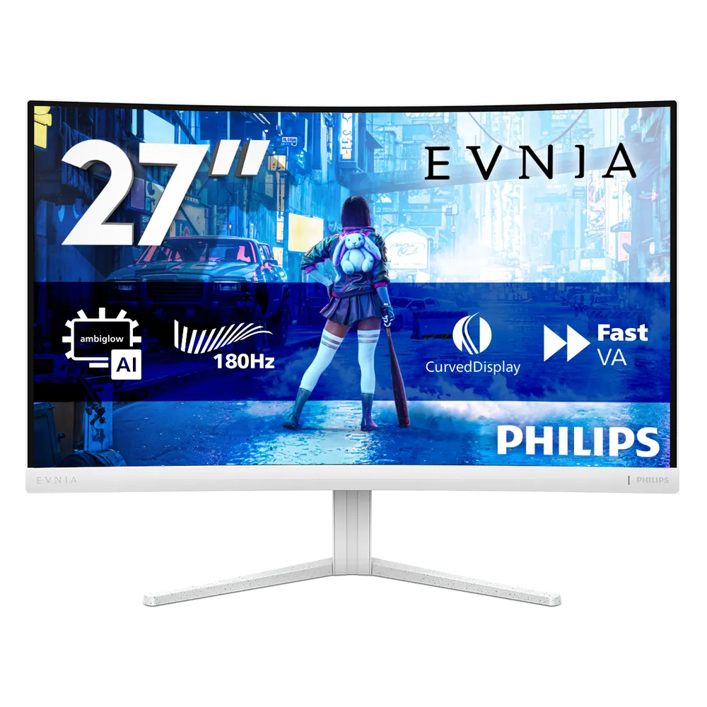 Monitor PHILIPS 27M2C5201L/00 27"/VA,zakrivljen/1920X1080/180Hz/1ms GtG/HDMIx2,DP/VESA/bela