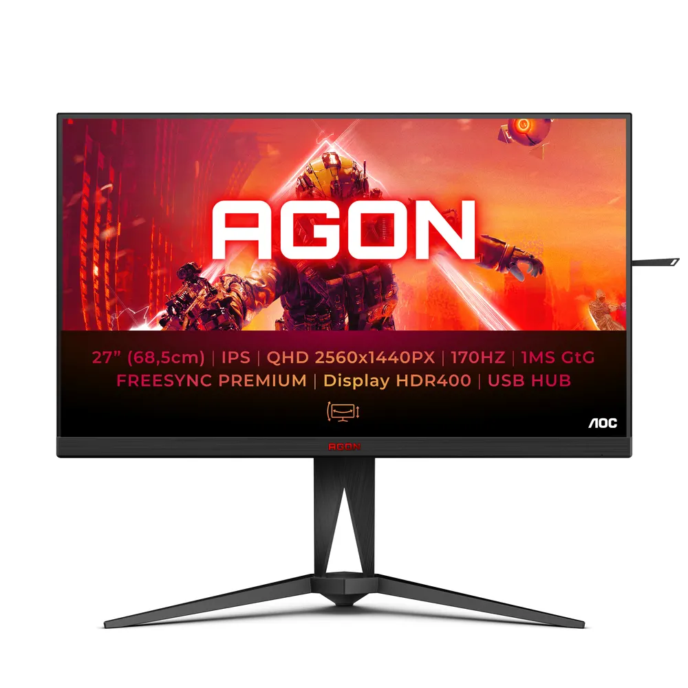 Monitor AOC AGON AG275QXN/EU 27"/VA/2560x1440/165Hz/1ms GtG/HDMIx2,DPx2,USB/freesync/pivot,visina