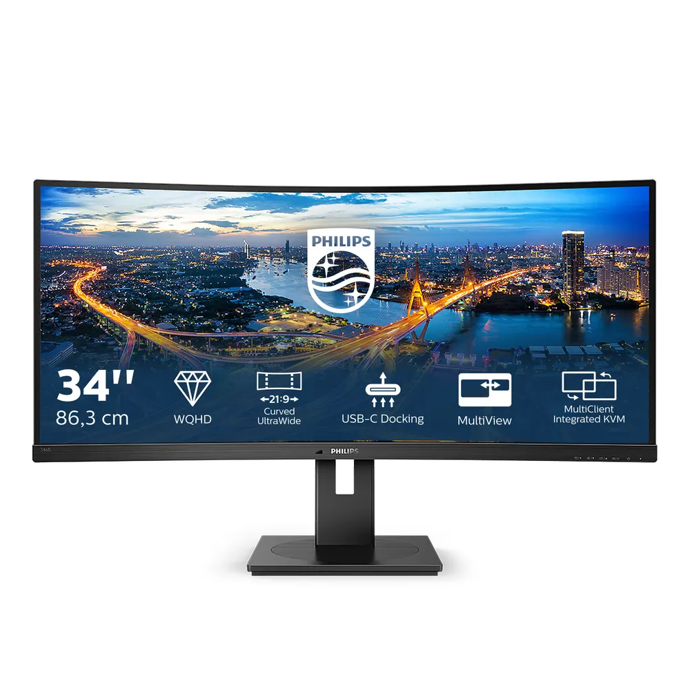 Monitor PHILIPS 346B1C/00 34"/VA,21:9,zakrivljen/3440x1440/100Hz/4ms GtG/HDMI,DP,USB,LAN/zvučnici
