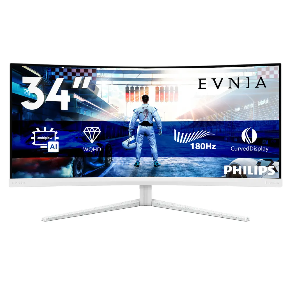 Monitor PHILIPS 34M2C5501A/00 34"/VA,zakrivljen,21:9/3440x1440/180Hz/1ms GtG/HDMIx2,DP,USB/bela