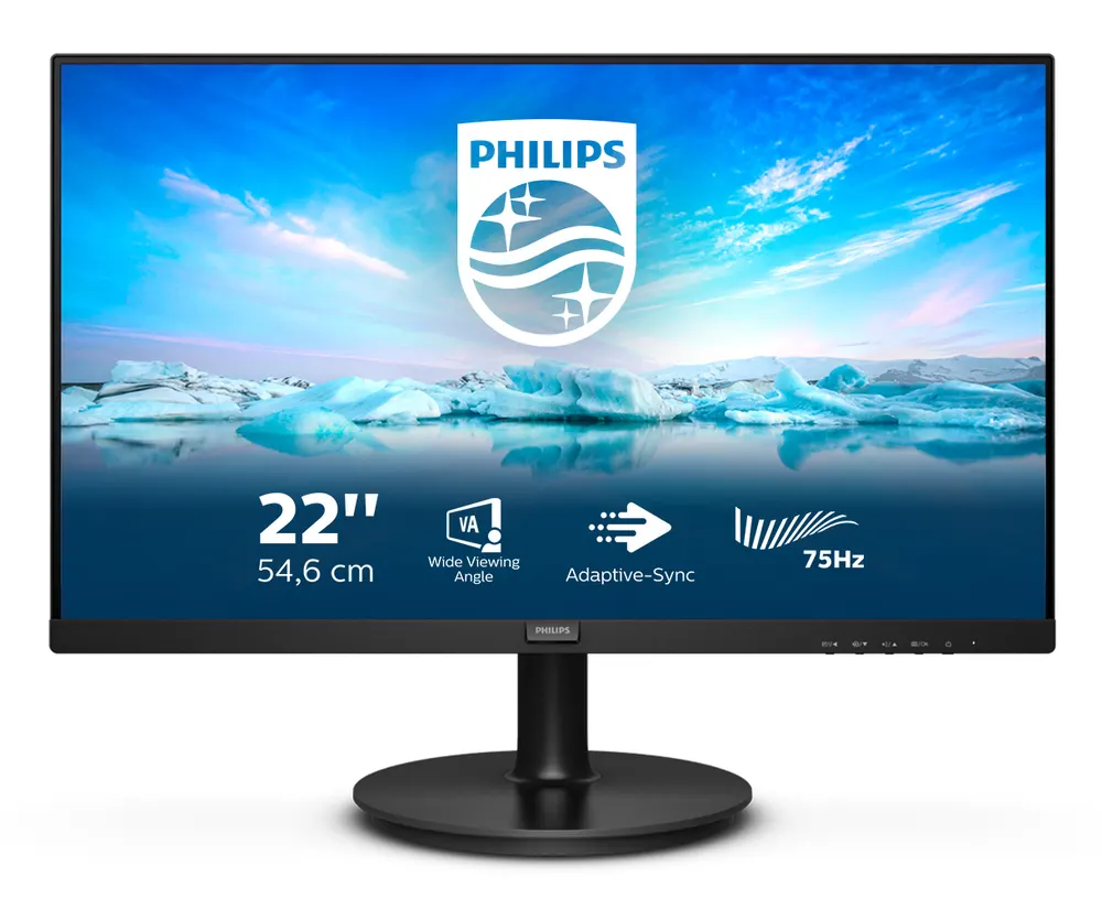 Monitor PHILIPS 222V8LA/00 21.5"/VA/1920x1080/75Hz/4ms GtG/VGA,HDMI,DP/zvučnici/crna