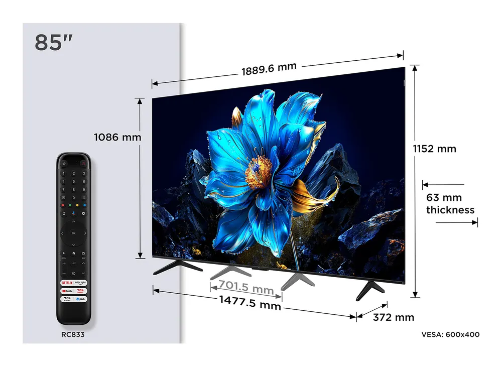 Televizor TCL 85P7K/QLED/85"/4K UHD/60Hz/Google TV/crna