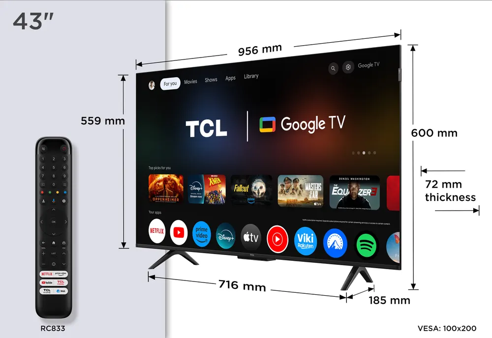 Televizor TCL 43P7K/QLED/43"/4K UHD/60Hz/Google TV/crna