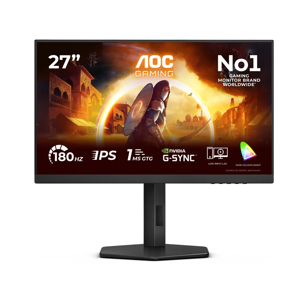 Monitor AOC 27G4X 27"/IPS/1920x1080/180Hz/1ms GtG/HDMIx2,DP,/Gsync,freesync/pivot,visina/crna