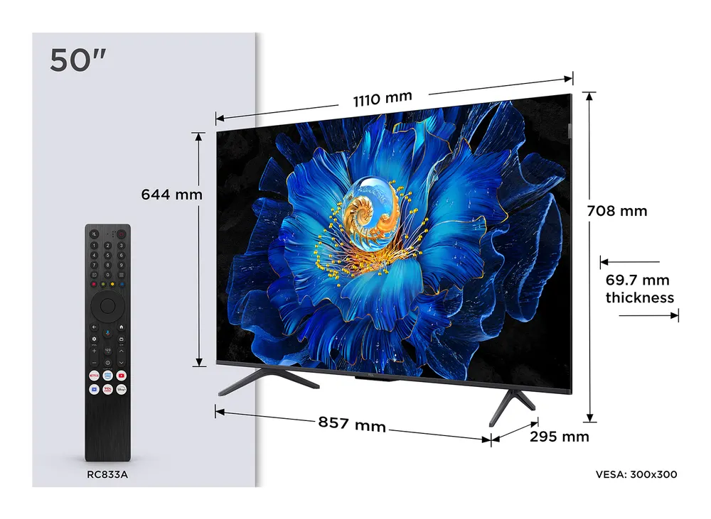 Televizor TCL 50C6KS/QLED-Mini LED/50"/4K UHD/60Hz/Google TV/crna