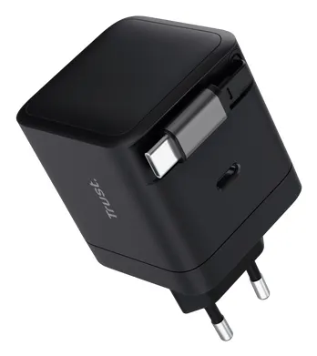 Punjač TRUST MAXO 65W RTRCT/2x USB-C/rectractable/0.67m/laptop/tablet/smartphone/crna
