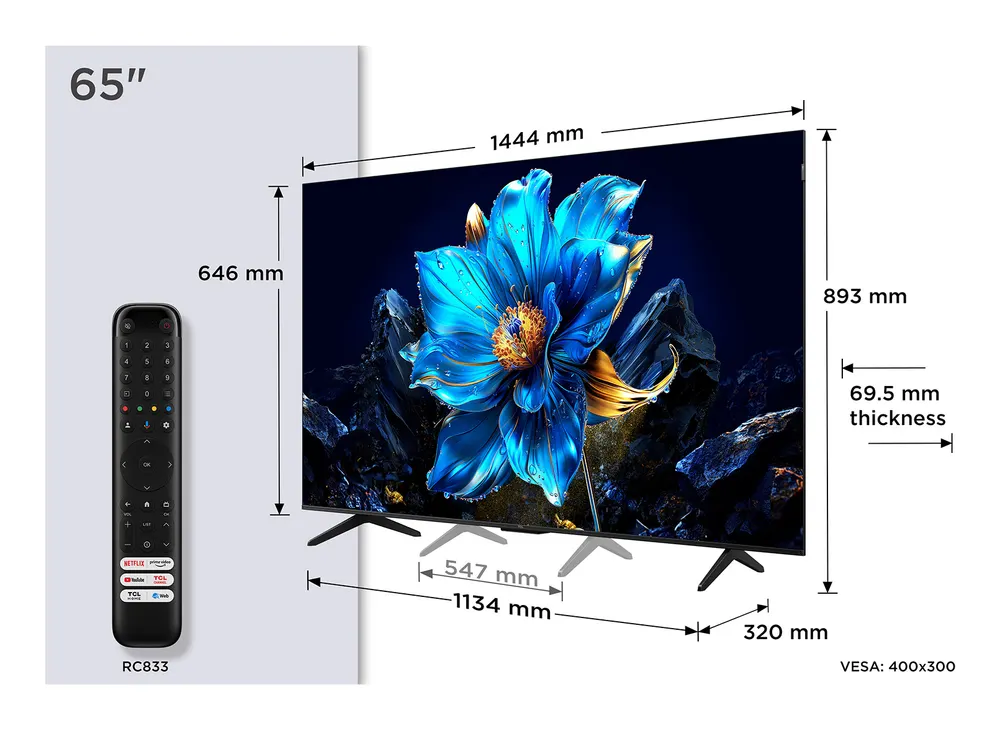 Televizor TCL 65P7K/QLED/65"/4K UHD/60Hz/Google TV/crna
