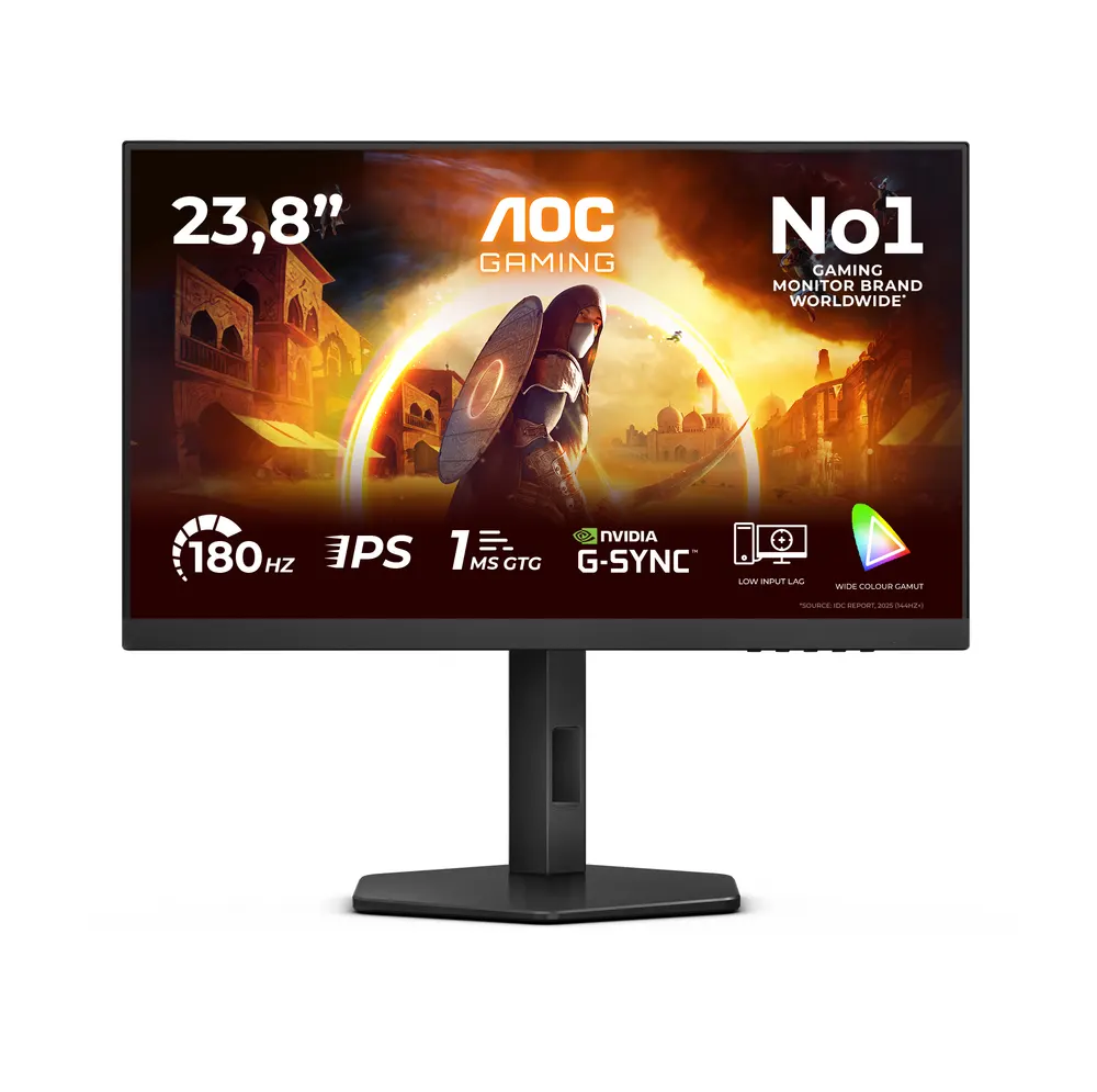 Monitor AOC 24G4X 23,8"/IPS/1920x1080/180Hz/1ms GtG/HDMIx2,DP,/Gsync,freesync/pivot,visina/crna
