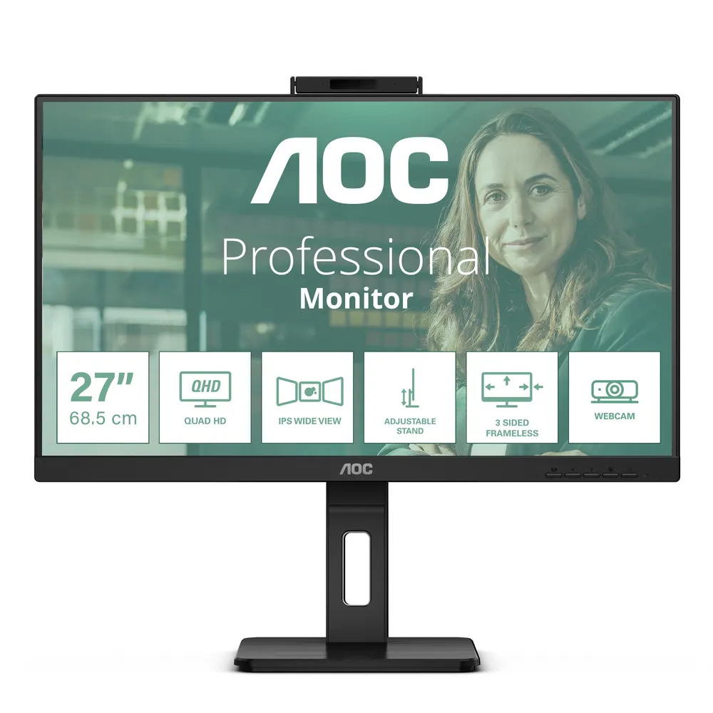 Monitor AOC Q27P3QW 27"/IPS/2560X1440/75/4ms GTG/HDMI2X,DP,USB/VESA/zvučnici/kamera/crna