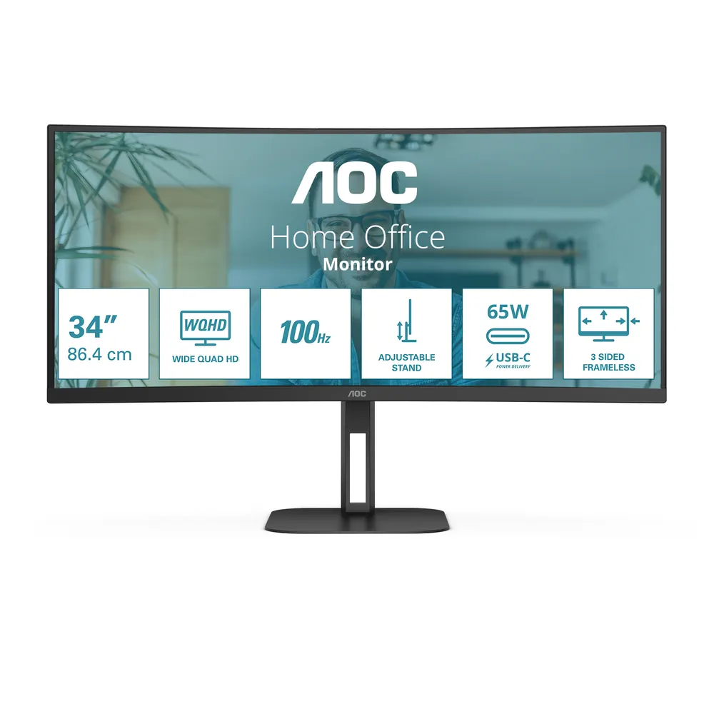 Monitor AOC CU34V5C/BK 34"/VA,zakrivljen,21:9/3440x1440/100Hz/1ms MPRT/HDMI,DP,USB/visina/zvučnici