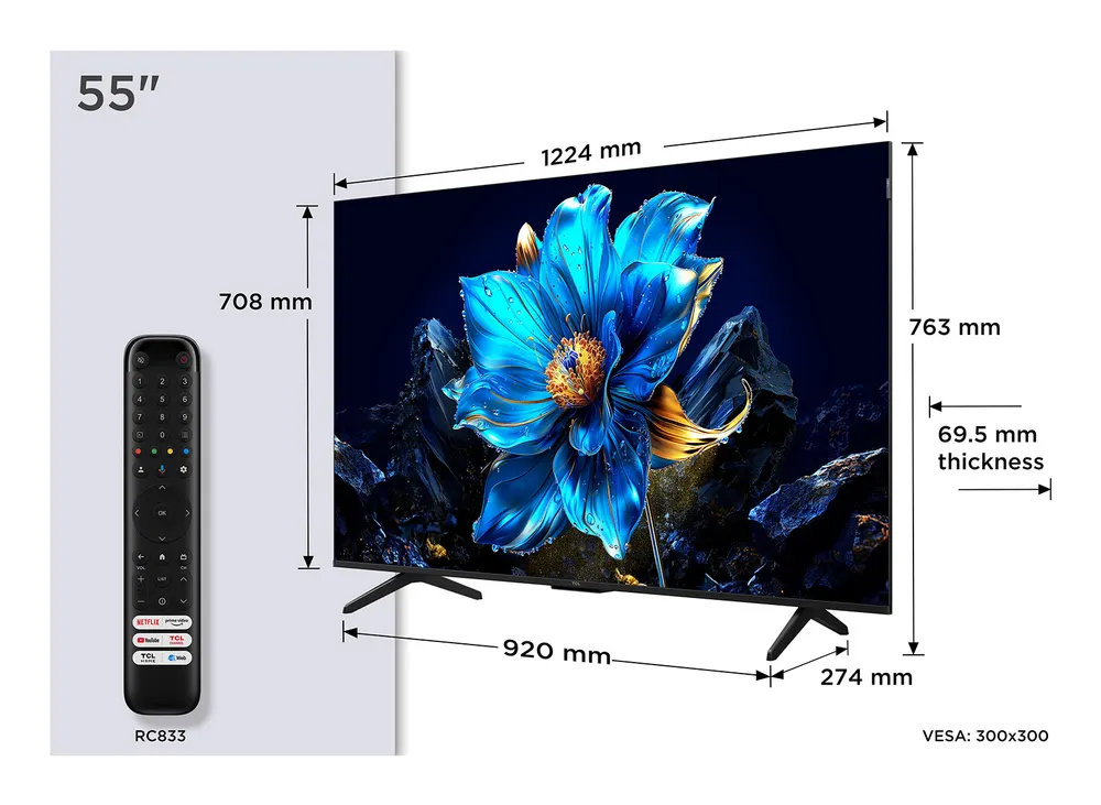 Televizor TCL 55P7K/QLED/55"/4K UHD/60Hz/Google TV/crna