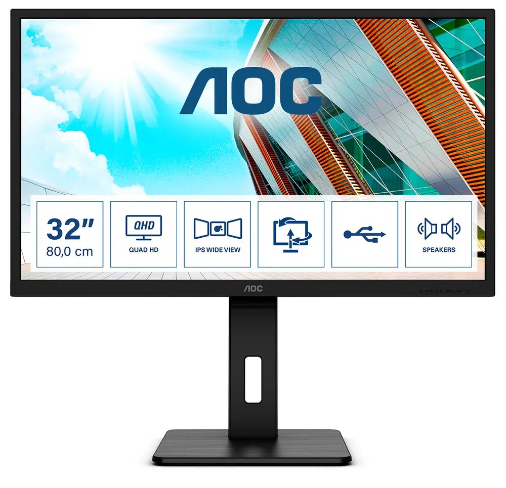 Monitor AOC Q32P2 31,5"/IPS/2560x1440/75Hz/4ms GtG/HDMIx2,DP,USB/Pivot,visina/zvučnici/VESA/crna