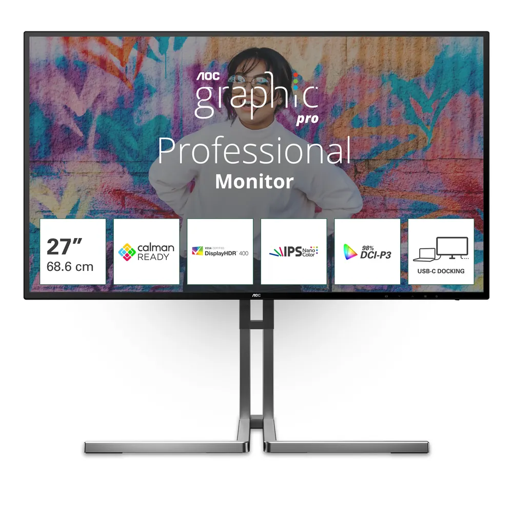 Monitor AOC U27U3CV 27"/IPS/3840x2160/60Hz/4ms GtG/HDMI,DP,USB, USB type C/pivot,visina/zvučnici