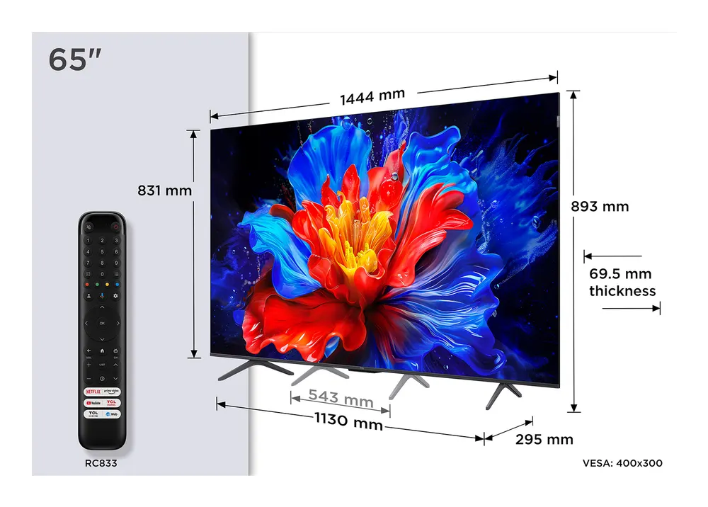 Televizor TCL 65P8K/QLED/65"/4K UHD/144Hz/Google TV/crna