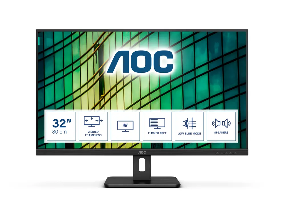 Monitor AOC U32E2N 31,5"/IPS/3840x2160/60Hz/4ms GtG/HDMIx2,DP/zvučnici/VESA/crna