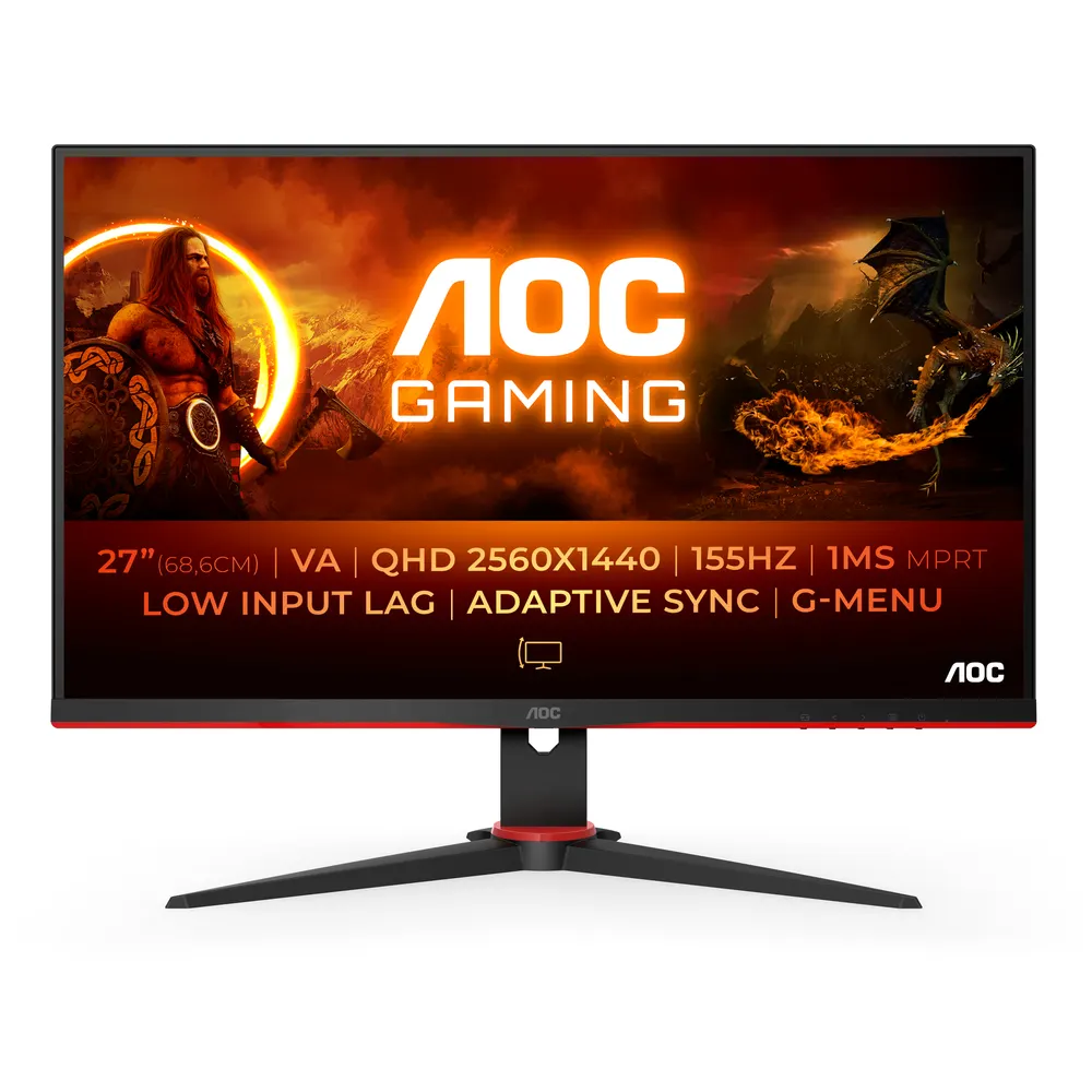 Monitor AOC Q27G2E/BK 27"/VA/2560x1440/155Hz/4ms MPRT/HDMIx2,DP/freesync/crna
