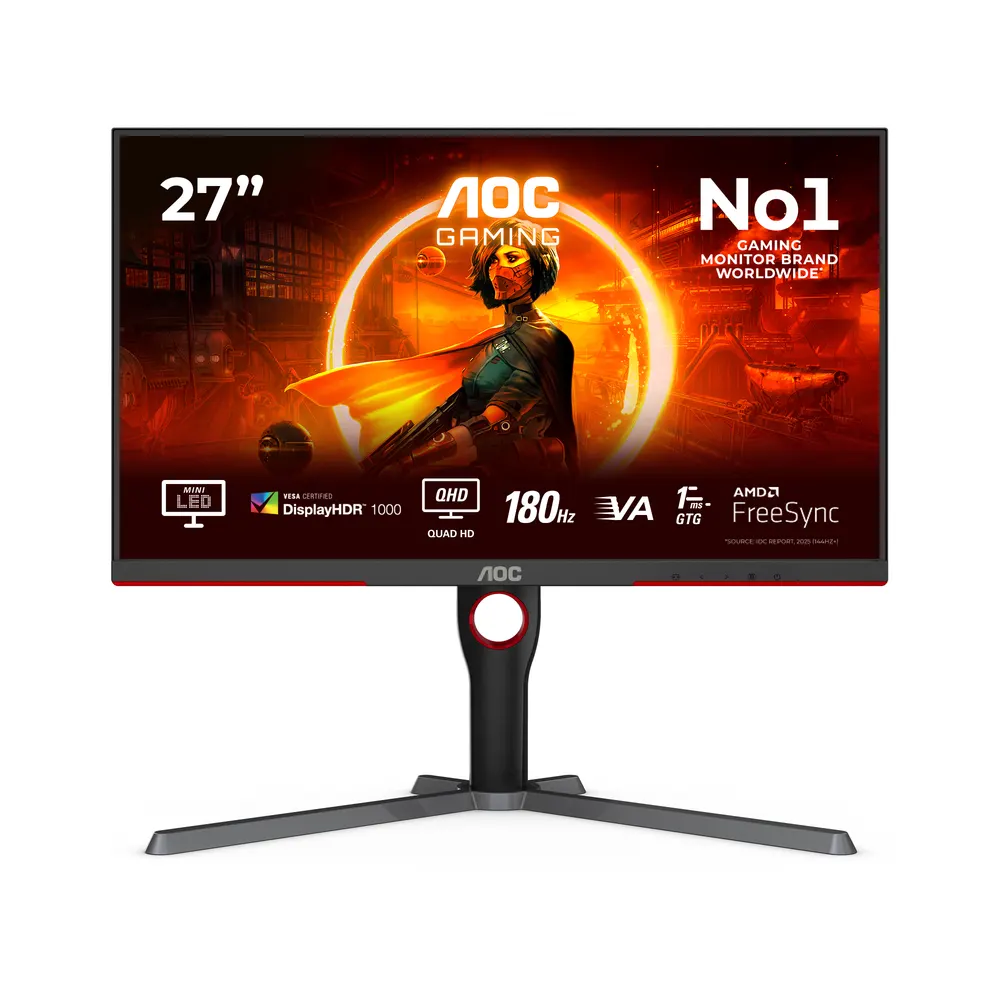 Monitor AOC Q27G3XMN/BK 27"/VA/2560x1440/180Hz/1ms GtG/HDMIx2,DP/Freesync/pivot,visina/VESA/crna