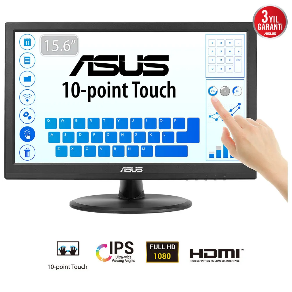 Monitor ASUS VT169HE 15.6"/IPS,touch/1920x1080/60Hz/5ms GtG/VGA,HDMI/VESA/crna