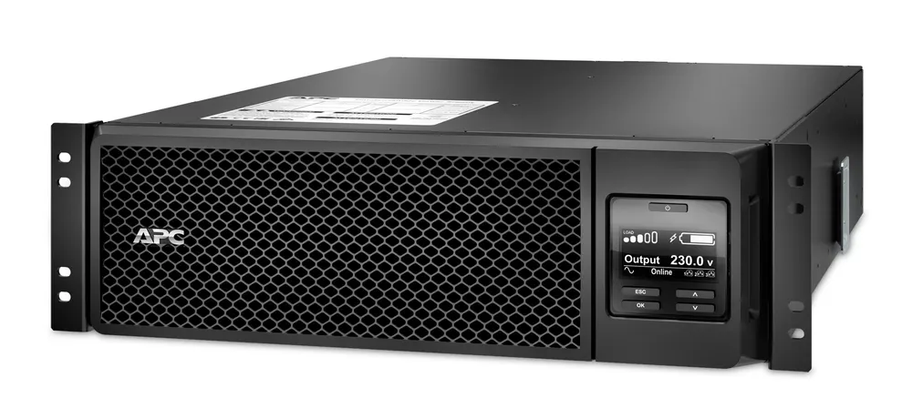 UPS, APC Smart-UPS SRT 5000VA, 230V, LCD, Rack 3U, 6xC13+4xC19, NC+SmartSlot, raisl set, ext runtime