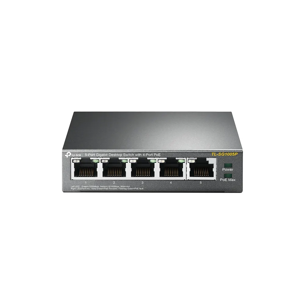 Switch TP-LINK TL-SG1005P Gigabit/5x RJ45/10/100/1000Mbps/4x PoE+/56W PoE/metalno kućište