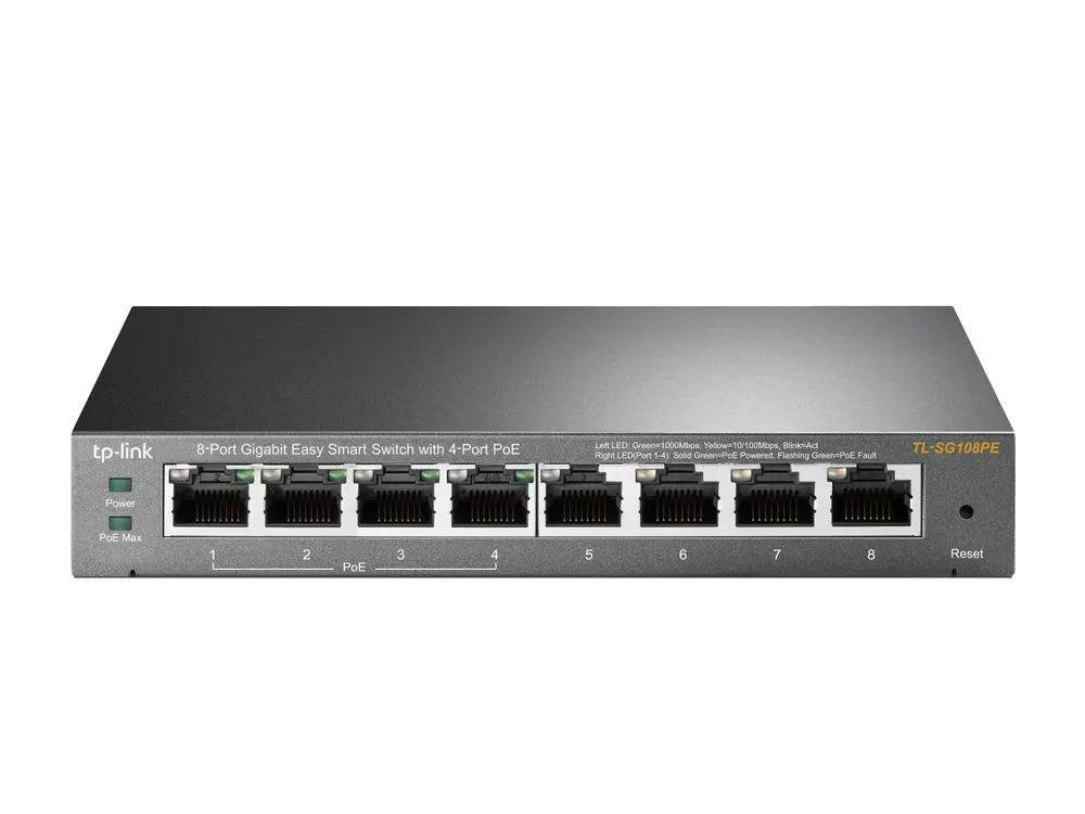 Switch TP-LINK TL-SG108PE Gigabit/8xRJ45/10/100/1000Mbps/eSmart/4xPoE/Desktop metalno  kucište
