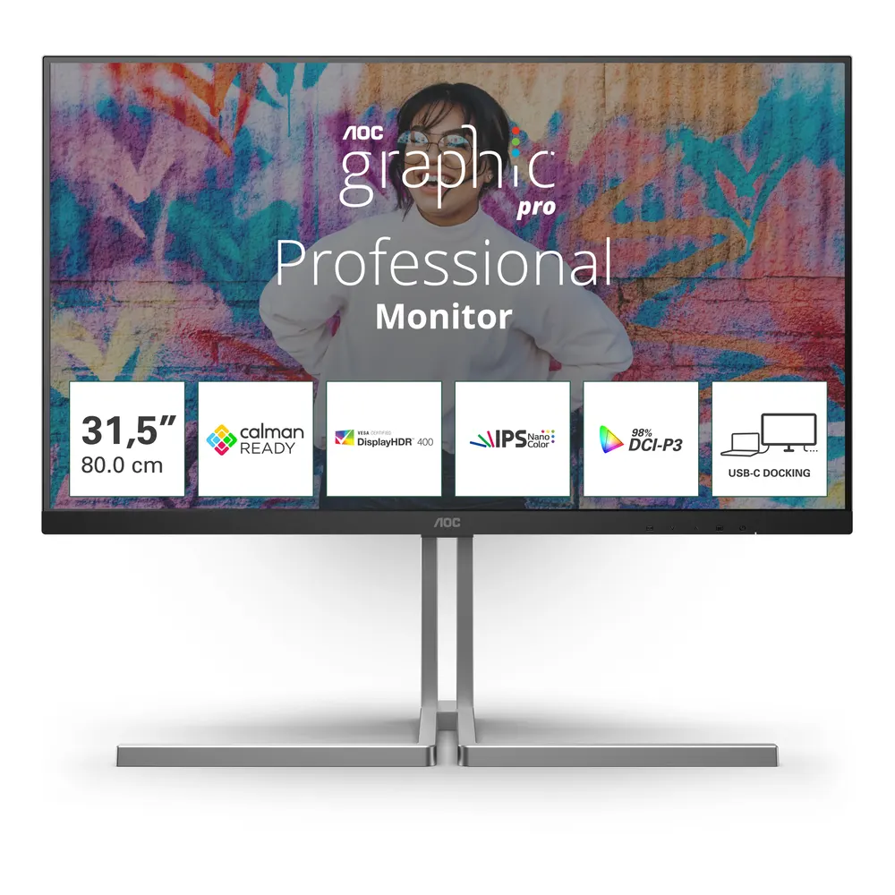 Monitor AOC U32U3CV 31.5"/IPS/3840x2160/60Hz/4ms GtG/HDMI,DP,USB, USB type C/pivot,visina/zvučnici