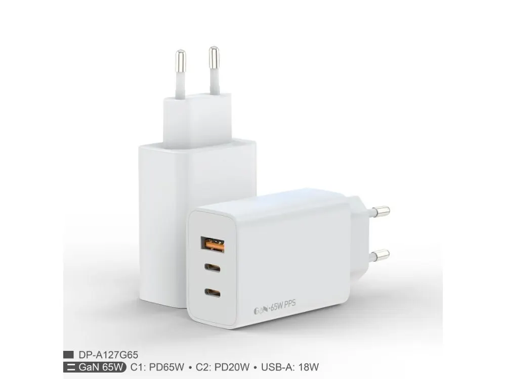 Zidni punjač FULMOVA GAN PD/65W/bela sa USB-C kablom