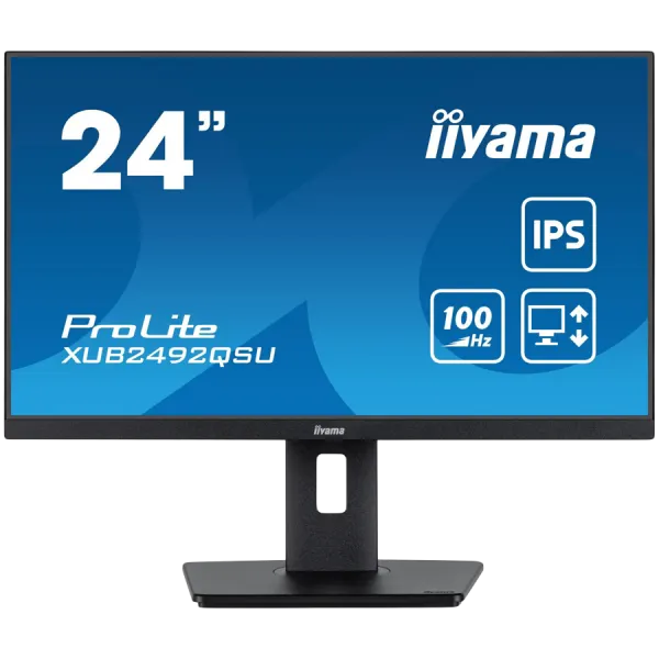 IIYAMA Monitor LED XUB2492QSU-B1 23.8" IPS 2560 x 1440 @100Hz 300 cd/m² 1000:1 0.5ms HDMI DP USB-Hub 	height, swivel, tilt, pivot (rotation both sides) 3y