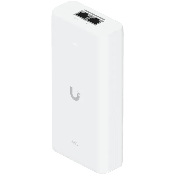 Ubiquiti UniFi 10G PoE+++ Adapter (90W), can power UniFi PoE+++ devices, reduce dependency on PoE switch power, and provide a Multi-Gigabit LAN connection, Contains RJ45 data input, AC cable with earth ground, and PoE+++ output