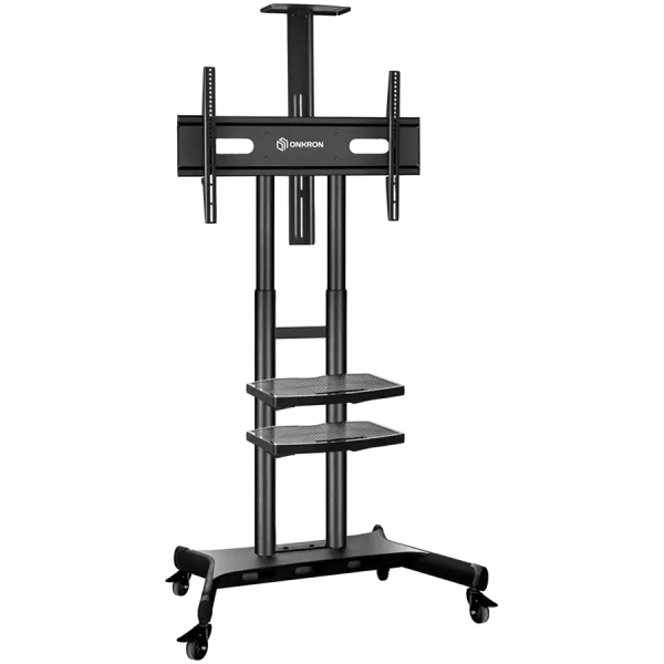 ONKRON Mobile TV Stand for 50-83” TVs with Wheels Shelves Height Adjustable Rolling TV Cart, Black