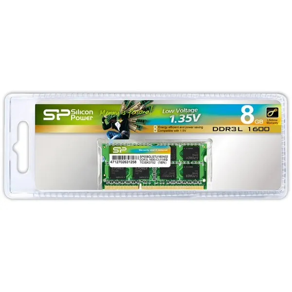 Silicon Power DDR3-1600 CL11 1.35V 8GB DRAM DDR3 SO-DIMM Notebook 8GB (512*8) 16chips
