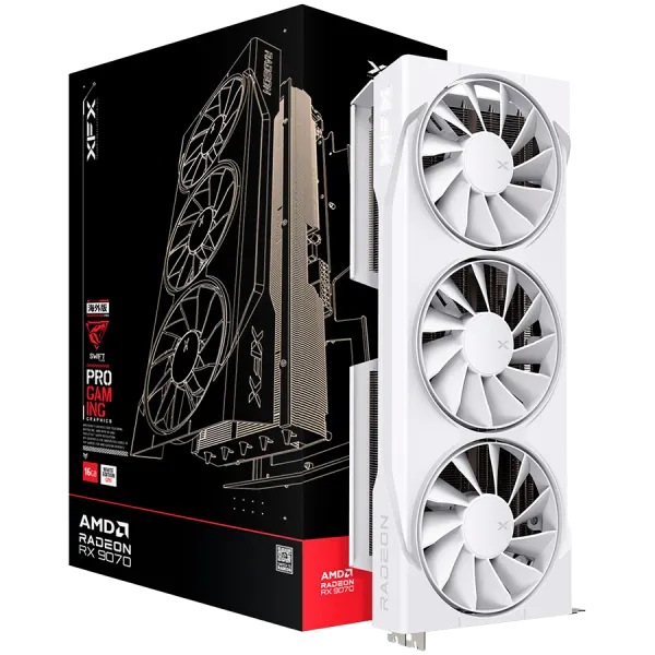 XFX Swift AMD Radeon RX 9070 OC White Triple Fan Gaming Edition with 16GB GDDR6 HDMI 3xDP, AMD RDNA 4