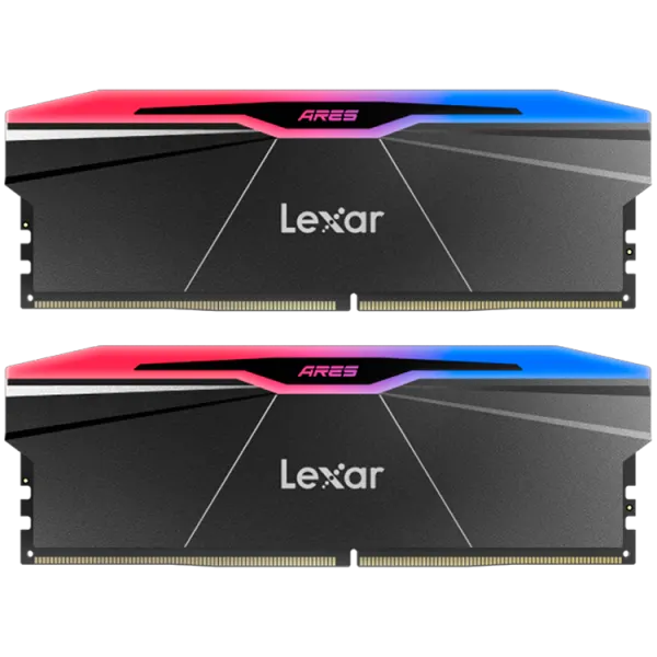 Lexar Ares 32GB Kit (2X16GB) DDR5 8000MHz UDIMM CL38 1.45V with heatsink and RGB lighting, Dual pack, Black Color