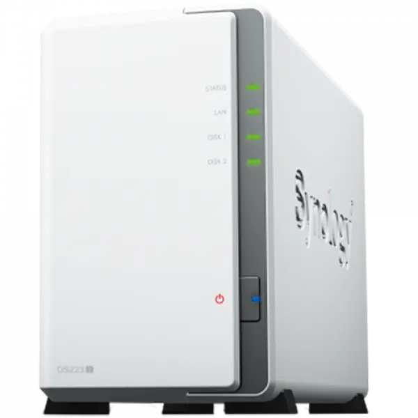 Synology DS223j, Tower, 2-bays 3.5'' SATA HDD/SSD, CPU 4-core 1.7 GHz; 1 GB DDR4 non-ECC; 1 x RJ-45 1GbE LAN Port; 2 x USB 3.2 Gen1; ; 0.88 kg; 2yr warranty