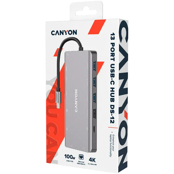 CANYON hub DS-12 13in1 4k USB-C Dark Grey