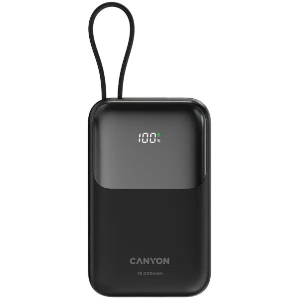 CANYON power bank OnPower 101 built-in cable 10000 mAh PD22.5W Black