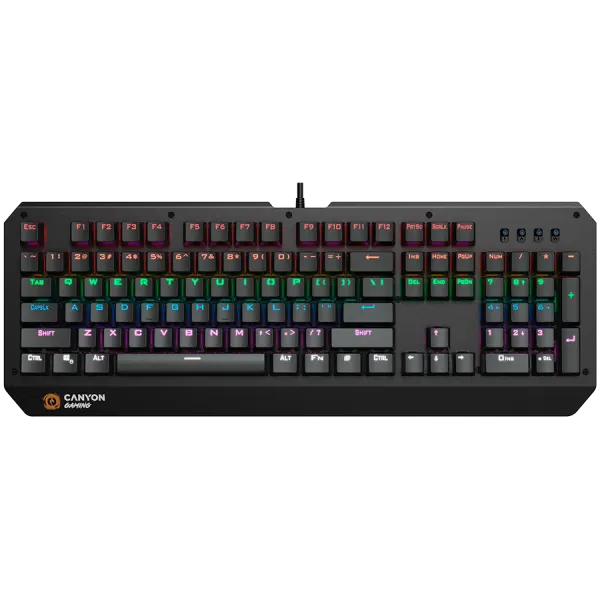 CANYON Hazard GK-6, Wired multimedia gaming keyboard with lighting effect, 108pcs rainbow LED, Numbers 104keys, EN double injection layout, cable length 1.8M, 450.5*163.7*42mm, 0.90kg, color black