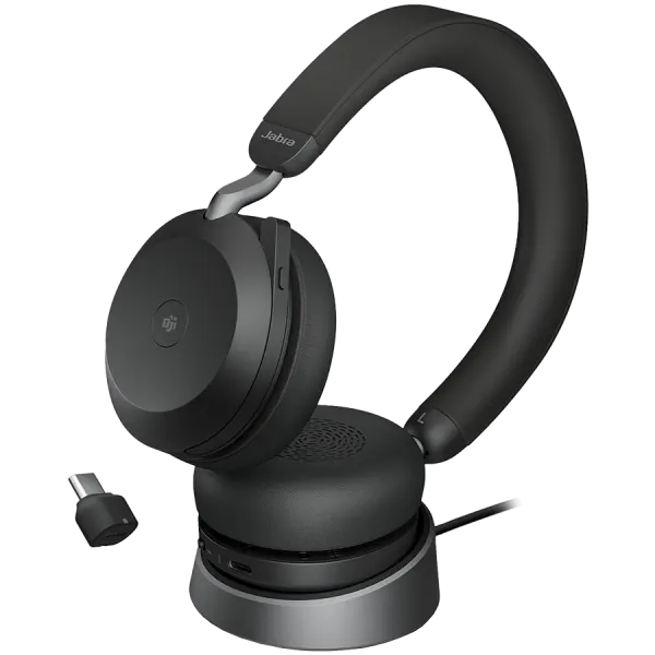 JABRA EVOLVE2 75, Link380c MS Stereo Stand Black, EVOLVE2 75 headset Black MS, Link 380 BT adapter USB-C MS, EVOLVE2 75 Deskstand USB-A,1.2m USB-C to USB-C cable, carry pouch, warranty and warning (safety leaflets)