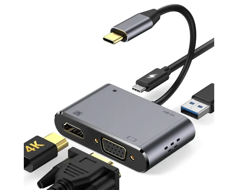 Adapter USB 3.1 Tip C (M) - HDMI+VGA+ 3.0 USB + tip C