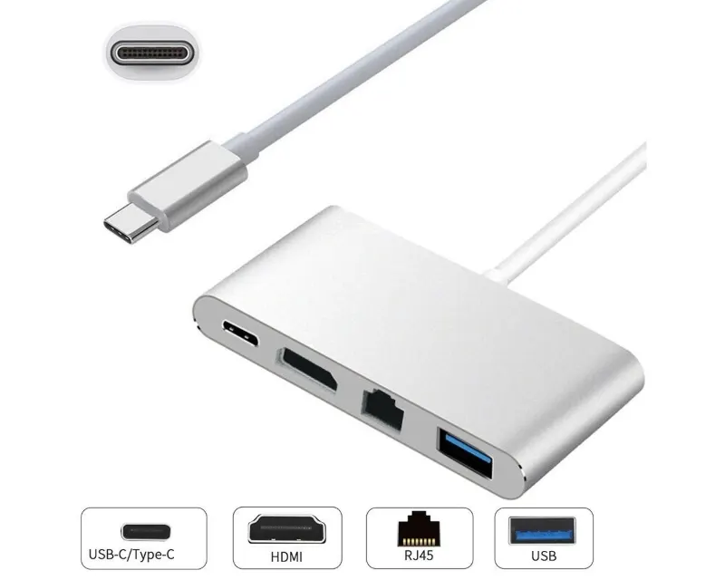 Adapter USB Tip C - HDMI + USB 3.0 + Tip C + RJ45 (F)