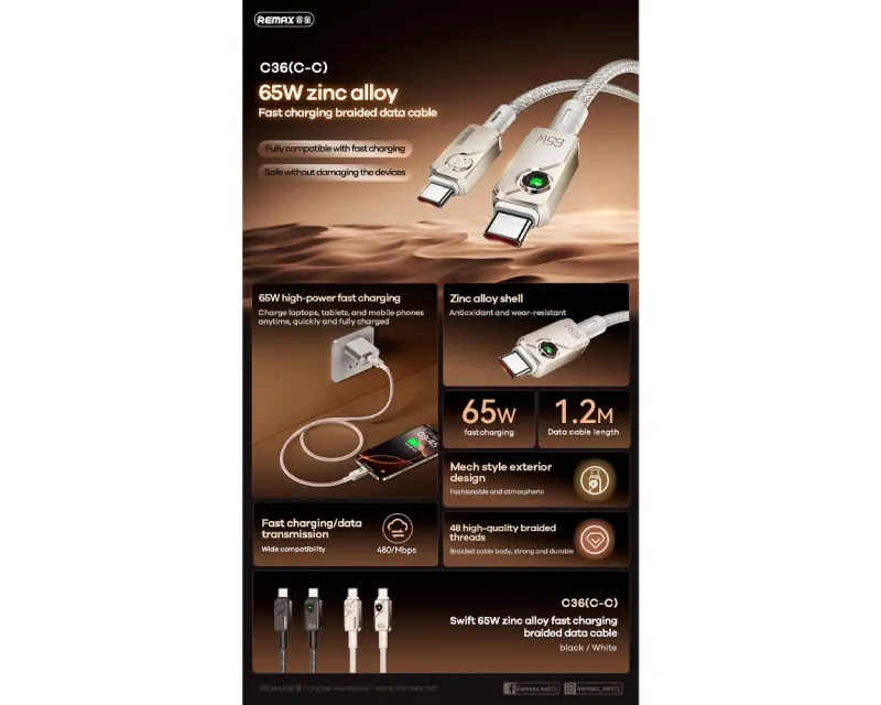 Kabl Swift Fast charging braided data cable 1.2M C36 65W(C-C) beli