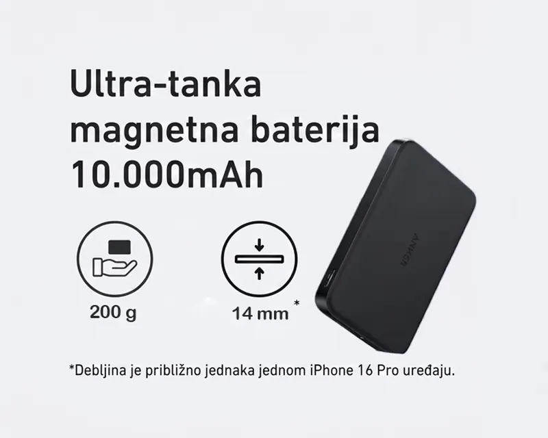 MagGo 10000mAh, 15W, magnetno bežični power bank, crni