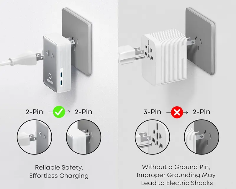 Nano 20W putni zidni punjač 5-portova (2x USB-A, 2x USB-C, utičnica EU na US, UK, AU i EU), beli