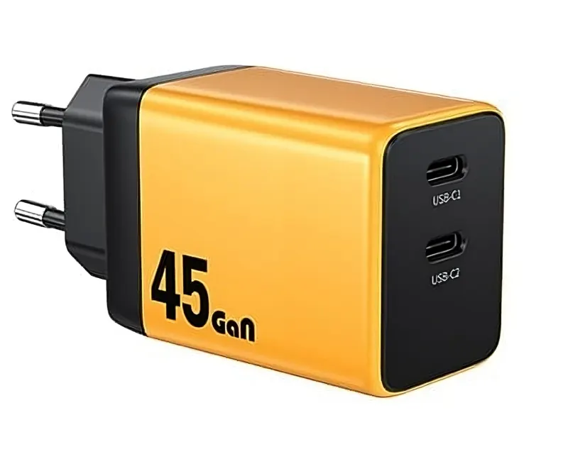 WP-U33 Super brzi Strujni GaN Punjač, 2-porta USB (2 x 3.1 tipC) 45W, žuti