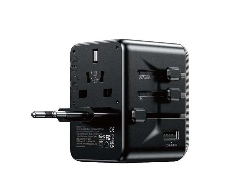 WP-U69 Univerzalni Strujni GaN punjač, 5-porta USB (3.0 i 4 x 3.1 tipC-EU/UK/AU/US/JAP) 35W, crni